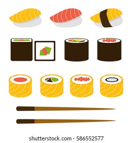 Vector illustration of sushi and sashimi set