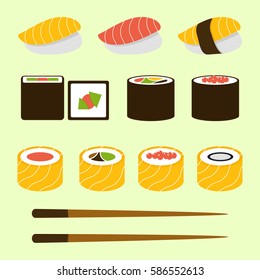 Vector illustration of sushi and sashimi set