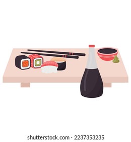 ilustración vectorial con conjunto de sushi y palillos