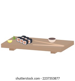 ilustración vectorial con conjunto de sushi y palillos