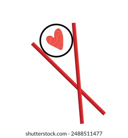 Vector illustration of sushi and sushi sticks. Cute sushi with heart