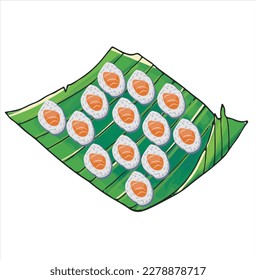 Vector illustration of sushi. Sushi illustration with trout fish, salmon in trendy minimalism style.