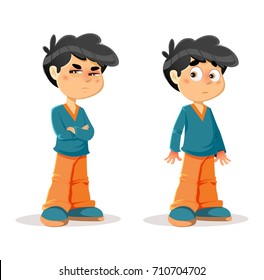 Vector Illustration of Suspicious Surprised Young Boy Body Language and Expressions