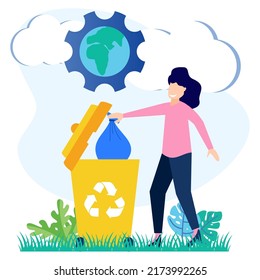 Vector illustration of sustainability in alternative resource concept. Production and recycling using environmentally friendly technology sources.