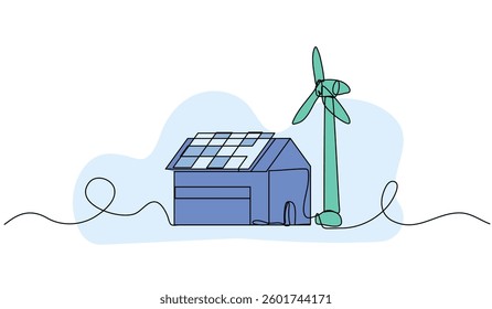 Vector illustration of sustainable energy solutions. Modern flat in continuous line style.