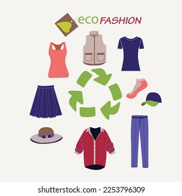 Vector illustration sustenible fashion concept with arrows recycle symbol,  recycling global world ecological. 