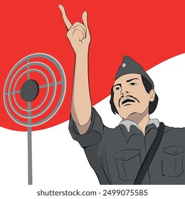 Ilustración vectorial del discurso de Sutomo en la batalla de Surabaya