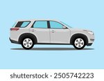 Vector illustration of SUV car in cartoon flat style. Sport Utility Vehicle simple picture. Family car icon for digital element. Compact SUV side view. Transportation technology modern