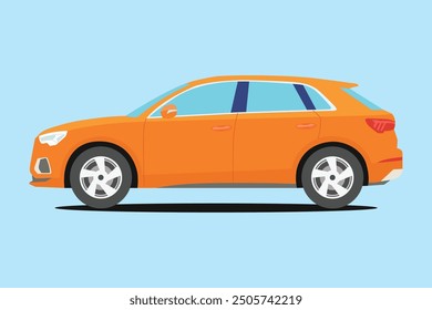 Vector illustration of SUV car in cartoon flat style. Sport Utility Vehicle simple picture. Family car icon for digital element. Compact SUV side view. Transportation technology modern