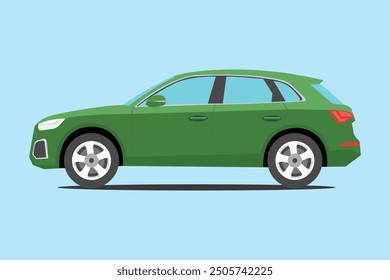 Vector illustration of SUV car in cartoon flat style. Sport Utility Vehicle simple picture. Family car icon for digital element. Compact SUV side view. Transportation technology modern