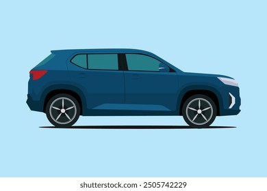 Vector illustration of SUV car in cartoon flat style. Sport Utility Vehicle simple picture. Family car icon for digital element. Compact SUV side view. Transportation technology modern