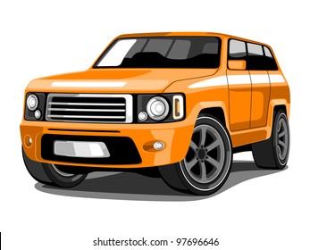 Vector Illustration SUV Or Sport Utility Vehicle  In Orange Color
