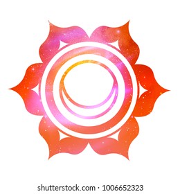 Vector illustration of Svadhisthana chakra with outer space and nebula inside.