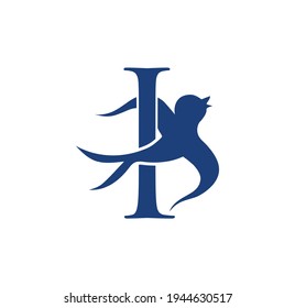 A Vector Illustration of Swallow Bird Initial Letter I