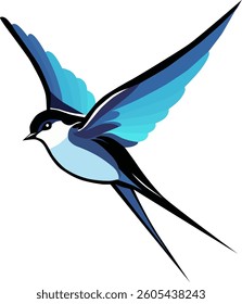 Vector illustration of a swallow in blue shades. Isolated on a transparent background.