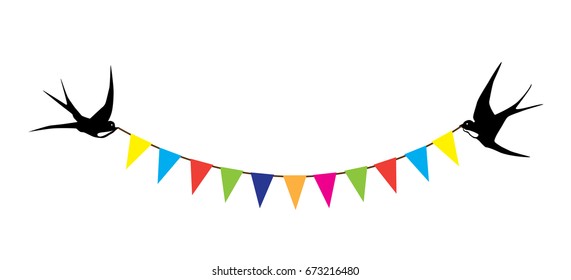 vector illustration of swallows with bunting 