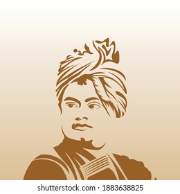 Vector Illustration of Swami Vivekananda, Indian spiritual hindu monk. Youth Day Celebration