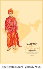 Vector illustration Swami Vivekananda Jayanti National Youth Day Post Banner Template