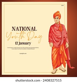 Vector illustration Swami Vivekananda Jayanti National Youth Day Post Banner Template