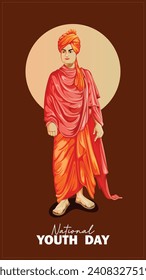 Ilustración de vectores Swami Vivekananda Jayanti Plantilla de banner para la publicación del Día Nacional de la Juventud