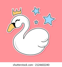 VECTOR ILLUSTRATION OF A SWAN WITH A CROWN, SLOGAN PRINT