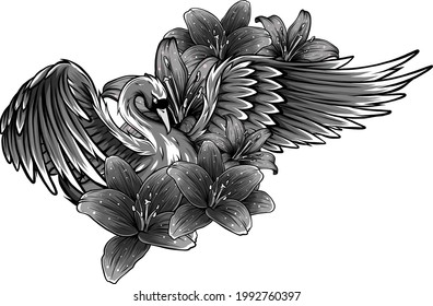 vector illustration of Swan with Flower design