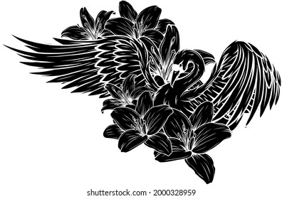 vector illustration of Swan with Flower design