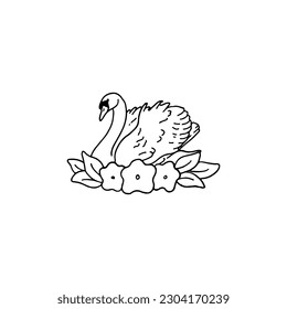 vector illustration of a swan with flowers