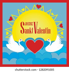 Vector illustration with Swans, text in French (France) meaning Happy Valentines day: Joyeuse Sankt Valentin svg