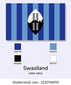 Vector Illustration of Swaziland (1894-1902) flag isolated on light blue background. Illustration Swaziland flag with Color Codes. As close as possible to the original. vector eps 10.