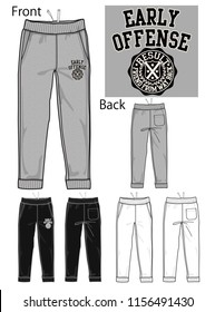 Vector Illustration Of Sweat Pants. Front And Side Views.
