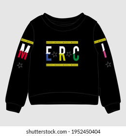 Vector illustration of sweatshirt. Front graphic print views.