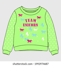 Vector illustration of sweatshirt. Front graphic print views.