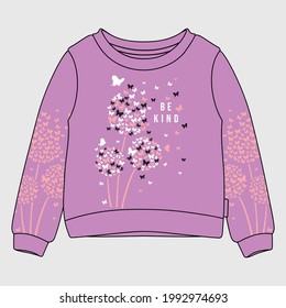 Vector illustration of sweatshirt. Front graphic print views.