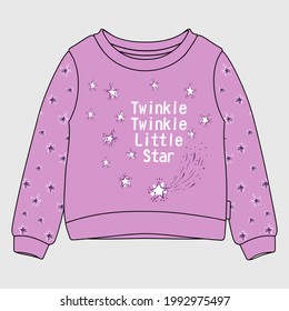 Vector illustration of sweatshirt. Front graphic print views.