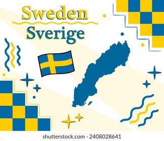 Vector illustration of Sweden, background with national symbols