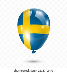 Vector illustration of Sweden  country flag balloon on transparent background (PNG). Flying flag balloons for Independence Day celebrations.