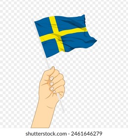 Vector illustration of Sweden flag in hand on transparent background