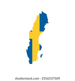 Vector illustration of Sweden map overlaid with the national flag, highlighting the country's geographic outline combined with its national colors.