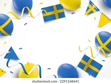 Vektorgrafik des schwedischen Nationalfeiertags. Hintergrund mit Ballons, Flaggen
