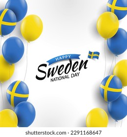 Vector Illustration of Sweden National Day. Background with balloons
