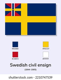 Vector Illustration of Swedish civil ensign (1844-1905) flag isolated on light blue background. As close as possible to the original. ready to use, easy to edit. 
