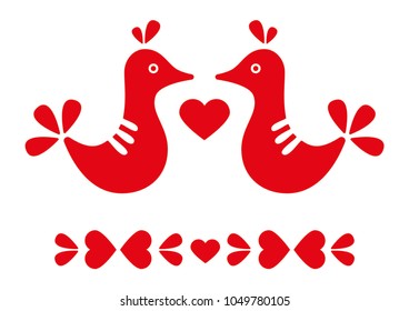 Vector illustration of Swedish folk drawing and ornament kurbits, red color.