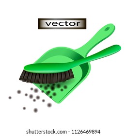 Vector illustration of sweeping the debris in the scoop with a brush, to clean clean the room.
