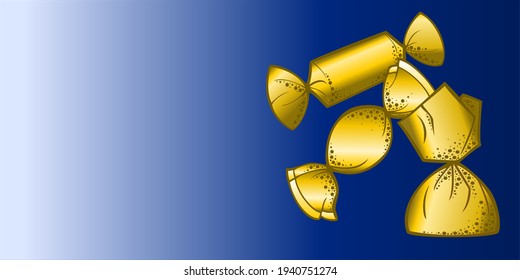 Vector illustration. Sweet candies in yellow wrappers