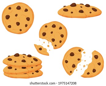 Vector illustration of sweet cookies with chocolate pieces. Illustration for the site, menu and other things.