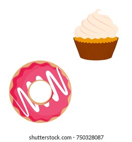 Vector illustration sweet cupcake and donut icon isolated on white background. Birthday bakery