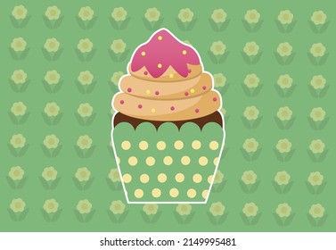 Vektorgrafik von süßem Cupcake und Blumenmuster, Musterhintergrund für Desktop-Hintergrund