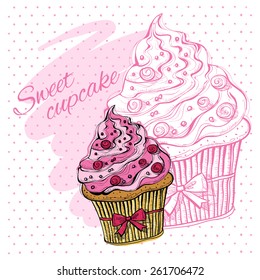 vector illustration with sweet cupcake, hand drawn