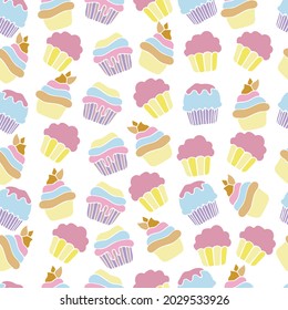 Vector illustration of sweet cupcakes on a white background, for interior wallpaper cover, food, cooking
